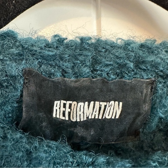 Reformation XS Teal Loki Textured Shag Boucle Teddy Sweater Mini Dress / Tunic - Picture 3 of 11